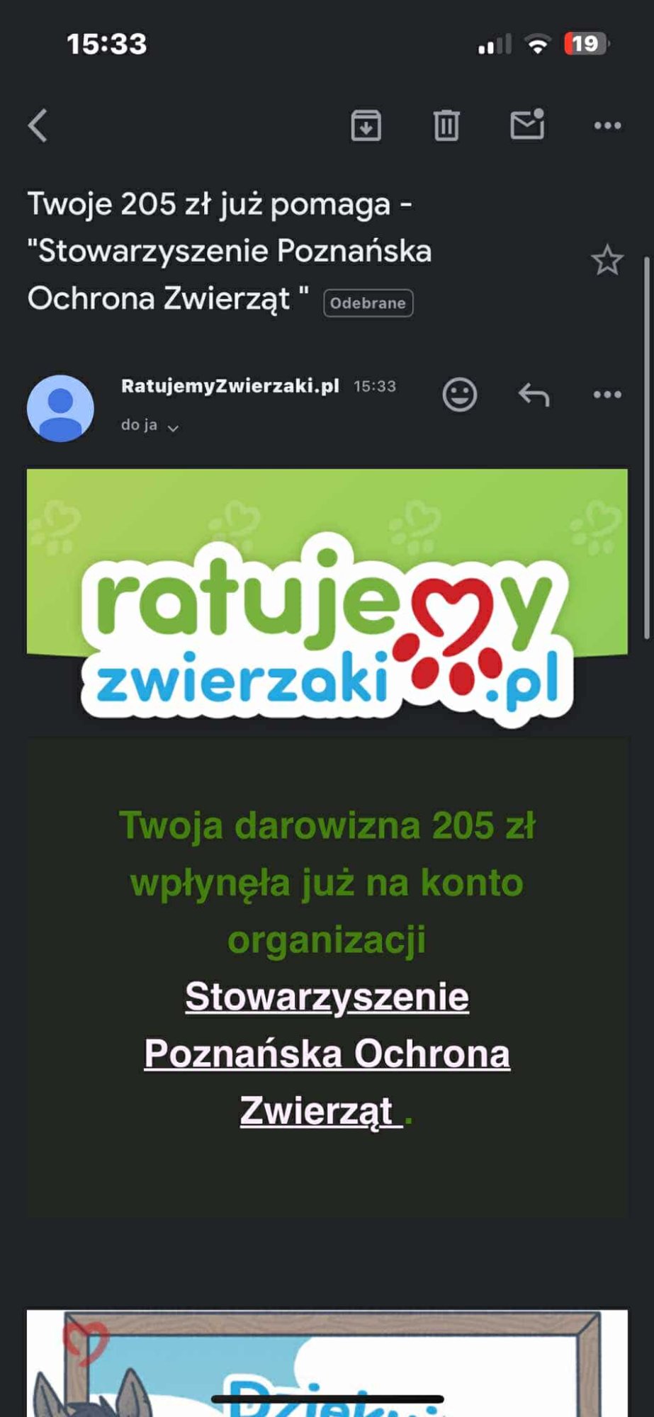 Cel charytatywny „Ratujemy zwierzaki pl”.